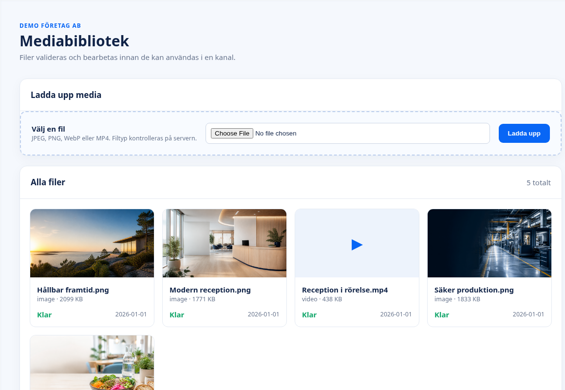 NDisplays mediabibliotek med bilder och video som är klara att användas